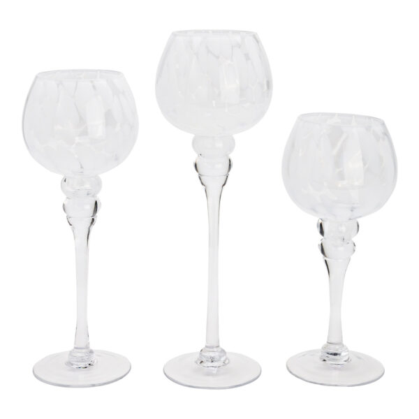 Juego de 3 copas de cristal para velas de viento con lunares, blanco/transparente, Ø13 cm (alto) 30/35/40 cm
