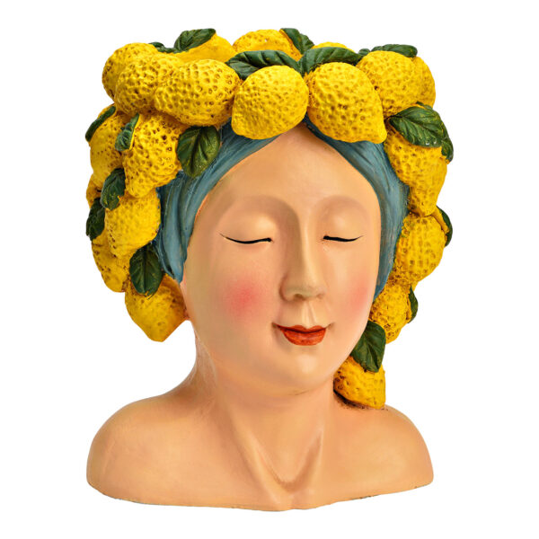 Maceta cabeza de mujer con limones de magnesia, rosa/amarillo (ancho/alto/profundidad) 22x27x21cm