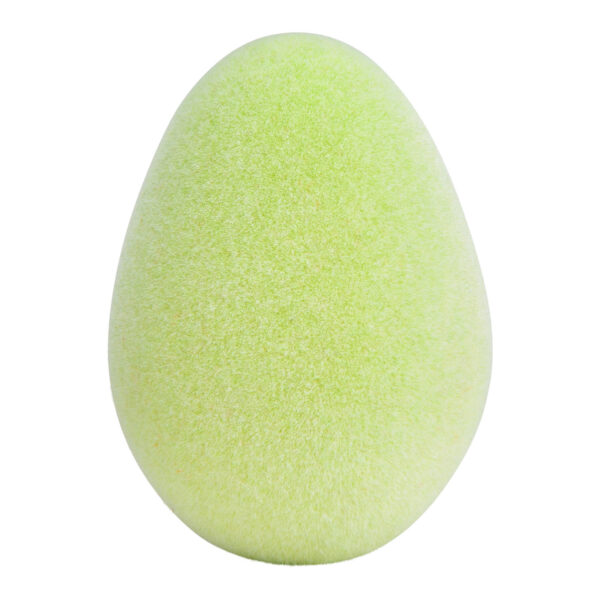 Huevo de Pascua de plástico flocado, verde (ancho/alto/profundidad) 7 x 10 x 7 cm