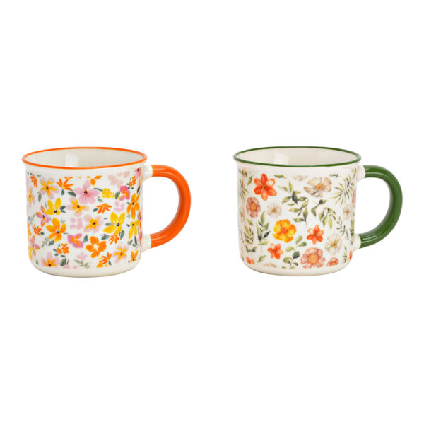 Taza de porcelana con decoración floral, doble pared, naranja/verde, 325 ml (ancho/alto/profundidad) 12 x 8 x 8 cm