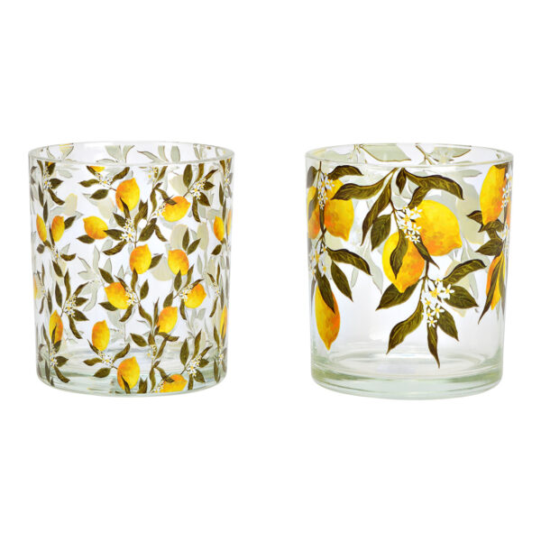 Lámpara de viento de cristal con decoración de limón en amarillo, 2 luces (ancho x alto x profundidad): 7 x 8 x 7 cm