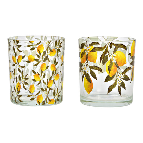 Lámpara de viento de cristal con decoración de limón en amarillo, 2 luces (ancho x alto x profundidad): 9 x 10 x 9 cm
