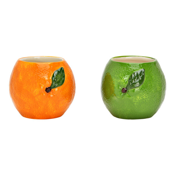 Portavelas de cerámica naranja/lima, doble, naranja/verde (ancho/alto/profundidad) 10 x 9 x 10 cm