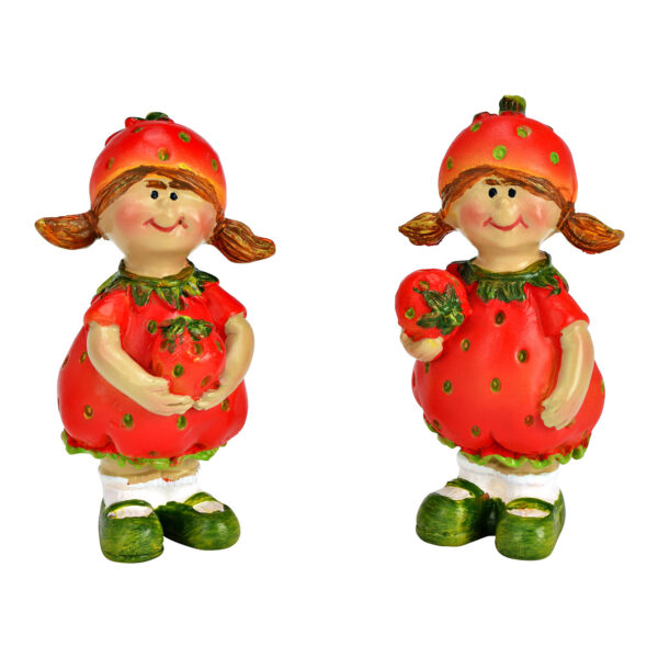 Figura de niña fresa de poli rojo, doble cara, (An./Al./Pr.) 3x6x2cm