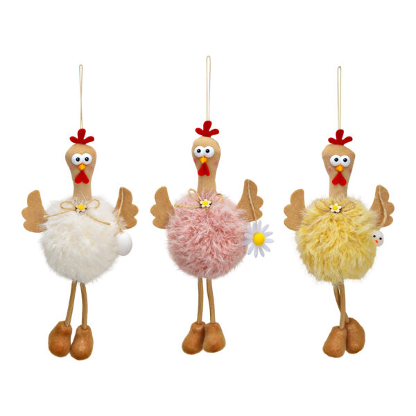 Para colgar de tela con forma de gallina de colores, triple pliegue, (An./Al./Pr.) 12 x 21 x 8 cm