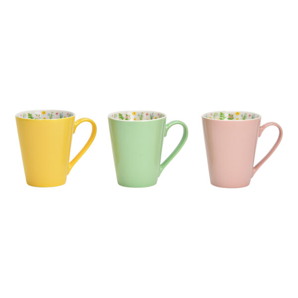 Taza de porcelana con diseño de prado de flores, color amarillo, verde y rosa, 3 compartimentos, (ancho x alto x fondo) 13 x 12 x 9 cm, 380 ml