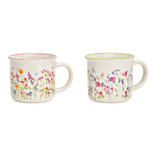 Taza de porcelana con diseño de prado de flores, multicolor, 2 compartimentos, (ancho/alto/profundidad) 13 x 10 x 10 cm, 355 ml