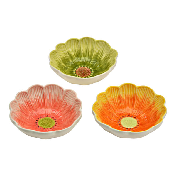 Cuenco de cerámica para flores, 3 compartimentos, verde/amarillo/rojo (ancho/alto/profundidad) 17 x 6 x 17 cm