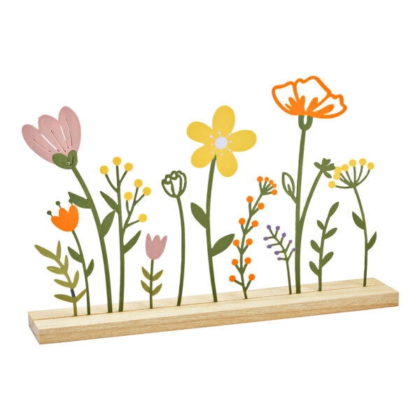 Figura de flor de metal/madera, amarillo/verde/rosa (An/Al/Pr) 30x19x5cm