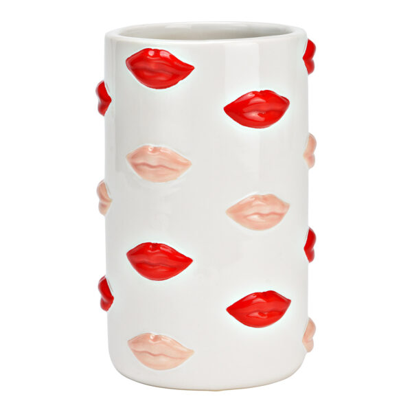 Jarrón con labios de cerámica, blanco/rosa/rojo (An./Al./Pr.) 11x17x11cm