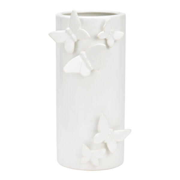 Jarrón con decoración de mariposas 3D de cerámica, blanco (An./Al./Pr.) 10x22x12cm