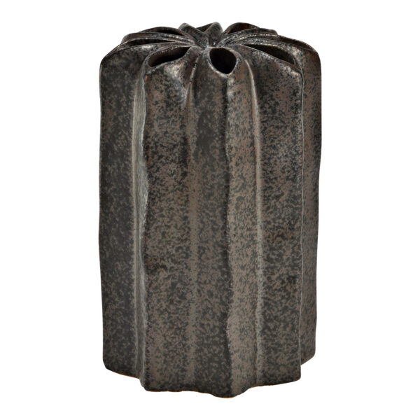 Jarrón en forma de flor de cerámica marrón (An./Al./Pr.) 9x15x9cm