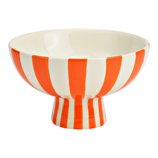 Cuenco decorativo de cerámica, rayado, naranja/blanco (An./Al./Pr.) 17x10x17cm