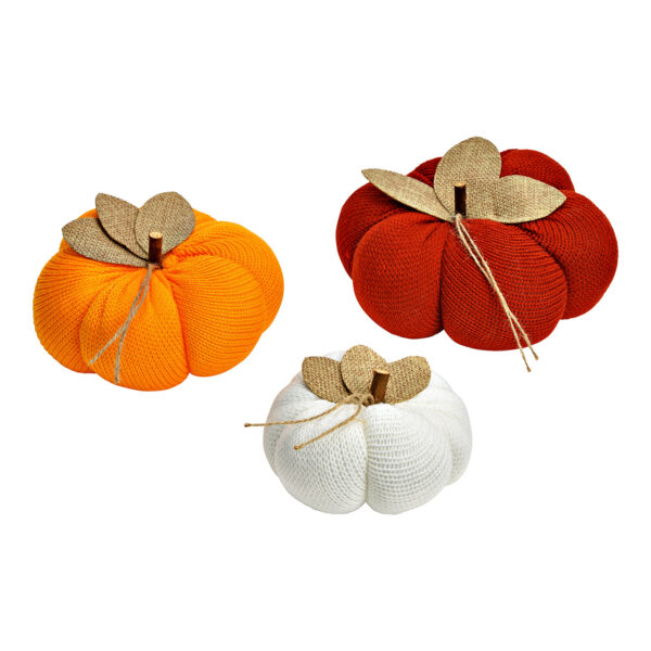 Juego de 3 calabazas, fabricadas en tejido naranja/rojo/blanco (An/Al/Pr) 11x7,5x11cm 13x8x13cm 16x9x16cm