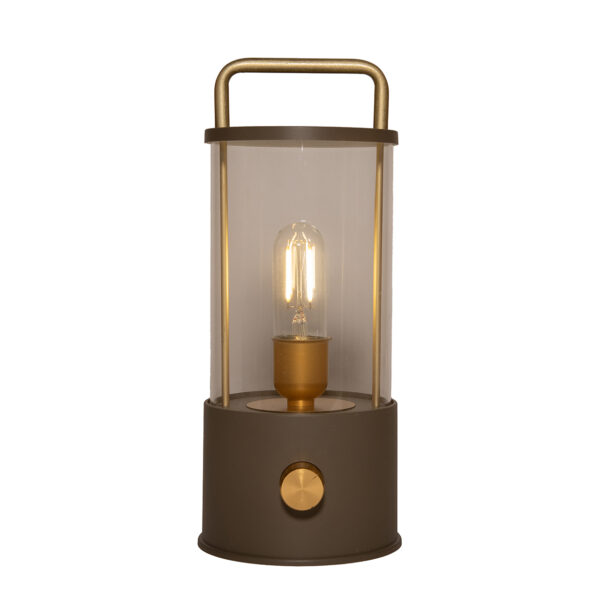 Linterna IP44, luz blanca cálida, regulable, LED incluido, cable USB de 80 cm, plástico, gris topo mate, 11 x 25 x 11 cm