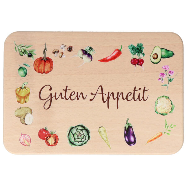 Tabla de desayuno de colores ''Guten Appetit'' verduras de madera, natural (An./Al./Pr.) 22x1x14cm