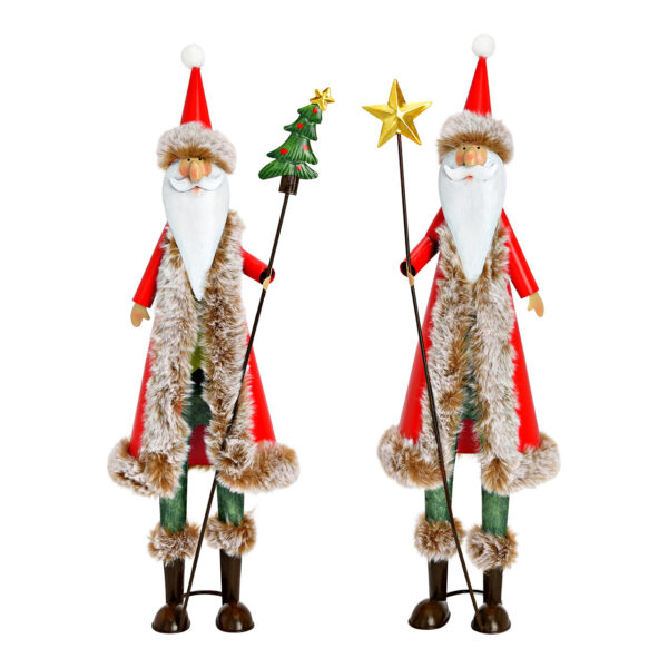 Figur Weihnachtsmann mit Stern/Tannenbaum aus Metall, 2-fach, Bunt (B/H/T) 12x39x9cm
