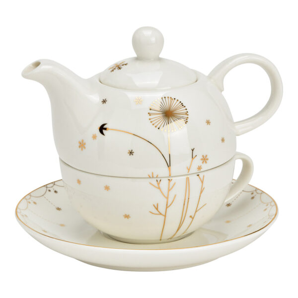 Teekannen Set Blumen/Schnee Dekor aus Porzellan, Weiß (B/H/T) 15x14x15cm 400ml/250ml