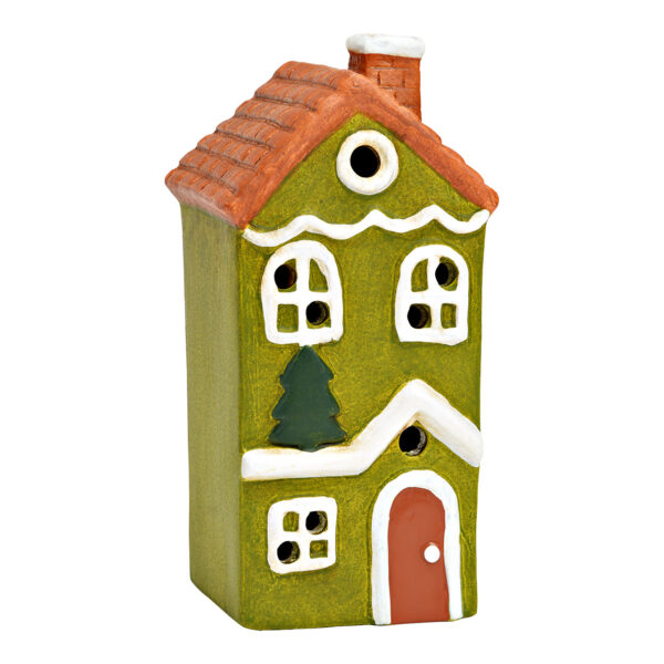 Figur Haus mit LED aus Poly, Green (B/H/T) 8x17x7cm Batteriebetrieb 2xLR44 nicht enthalten