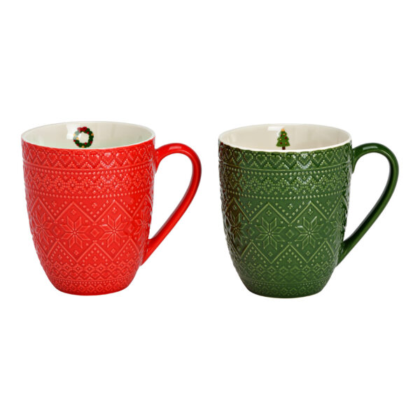 Becher Tannenbaum/Kranz Dekor aus Porzellan, 2-fach, Rojo/Verde (B/H/T) 12x10x9cm 410ml