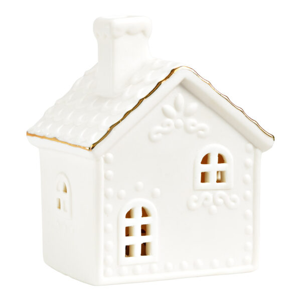 Casa con LED de porcelana, blanco (B/H/T) 10x12x8cm Batteriebetrieb 3xLR44 nicht enthalten