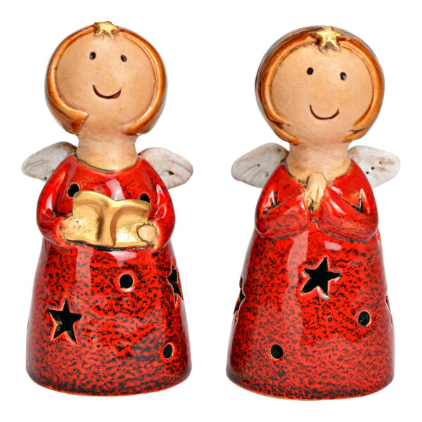 Figur Engel mit LED aus Steingut, 2-fach, Red (B/H/T) 6x13x6cm Batteriebetrieb 2xLR44 nicht enthalten