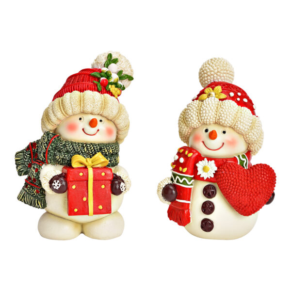 Figur Schneemann mit Geschenk/Herz aus Poly, 2-fach, Bunt (B/H/T) 7x11x7cm