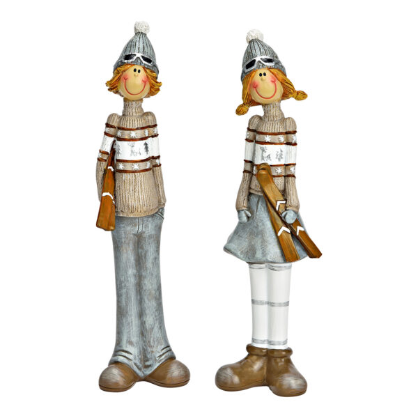 Figura Kinder mit Schlitten aus Poly, 2 caras, gris (B/H/T) 6x20x5cm