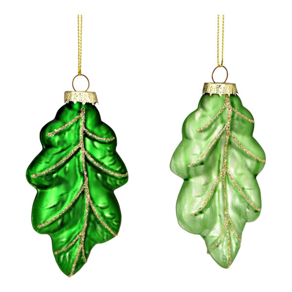 Weihnachtshänger Blatt aus Glas, 2 caras, Verde (B/H/T) 6x11x2cm