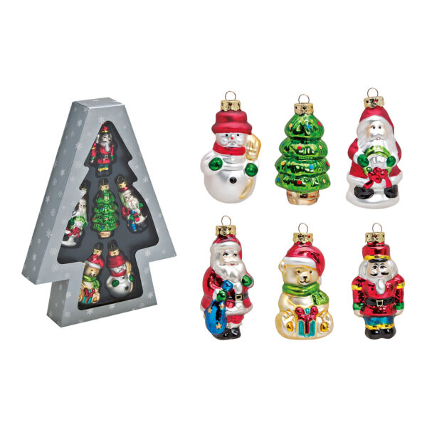 Juego de 6 adornos navideños de cristal surtidos, 8 cm
