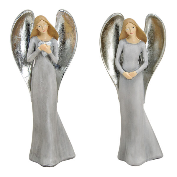 Ángel con alas plateadas, polietileno gris, 2 uds., 10 x 8 x 23 cm